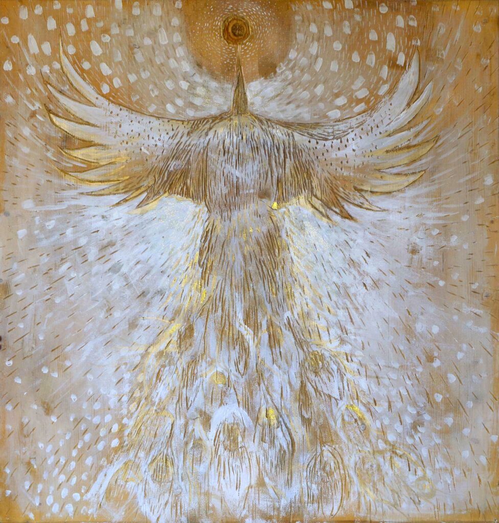 Golden Phoenix I 125cm x 120cm mixed media on wood 2017