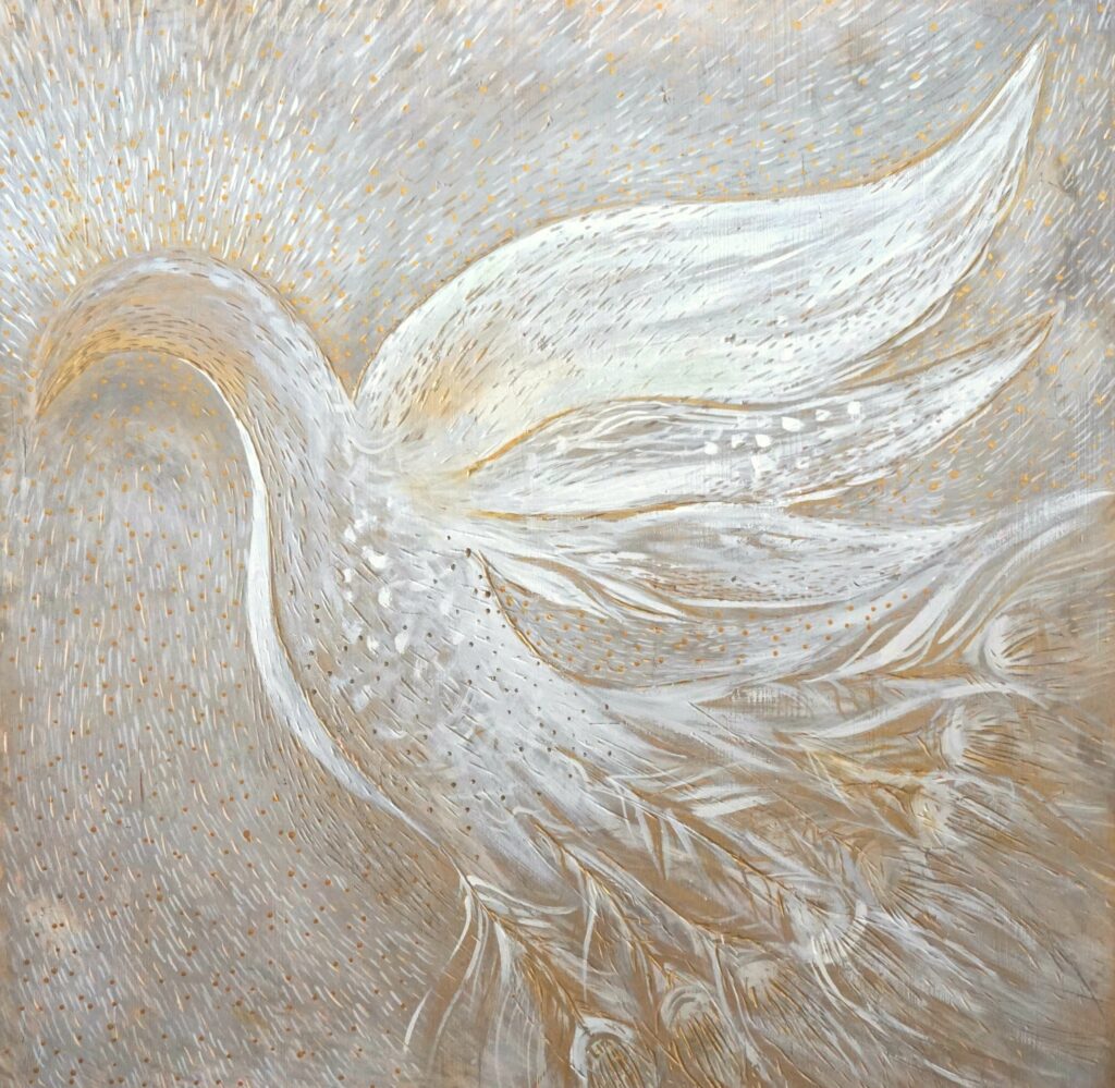 Golden Phoenix IV 125cm x 120cm mixed media on wood 2018